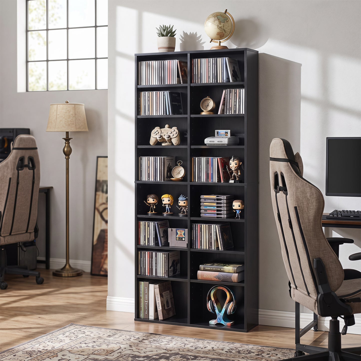 Unité de rangement pour CD à 16 compartiments, 54", noir