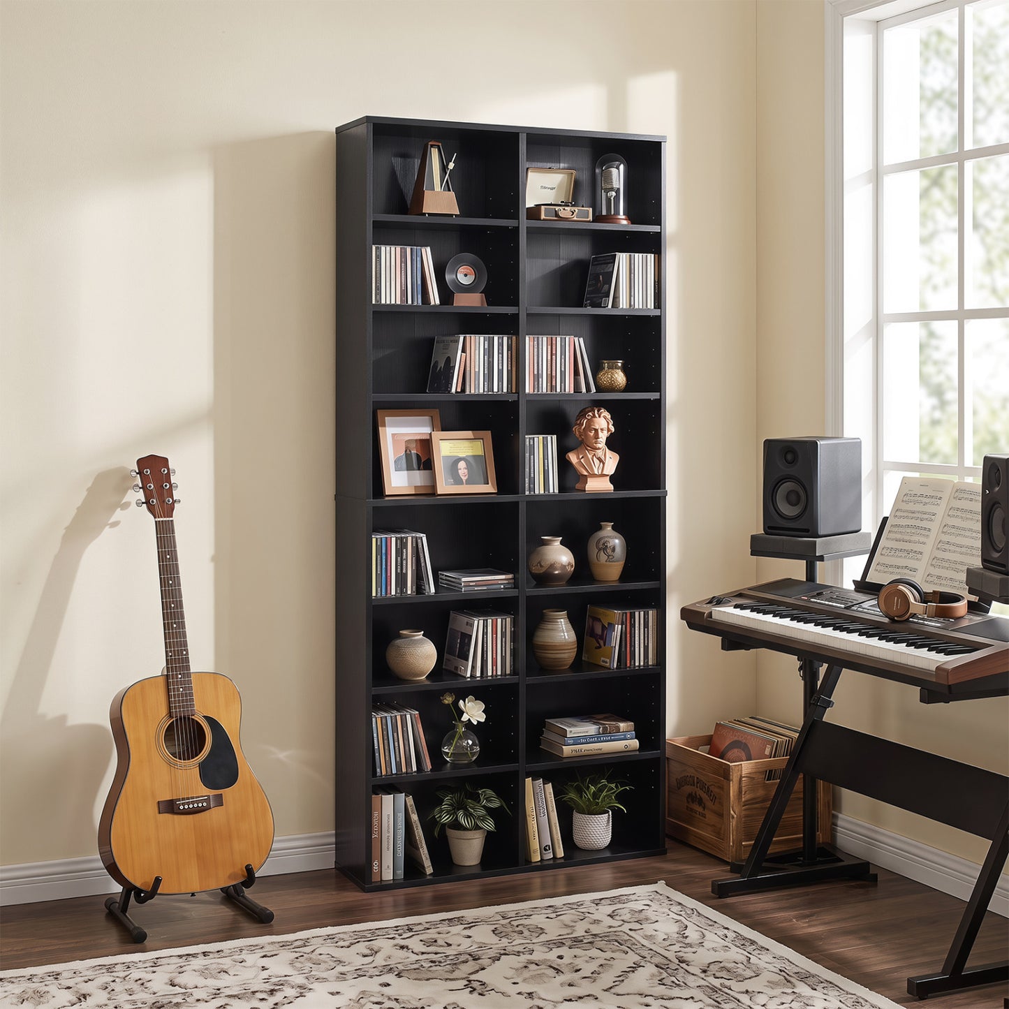Unité de rangement pour CD à 16 compartiments, 54", noir
