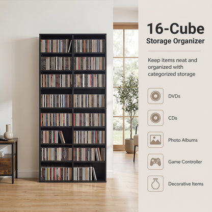Unité de rangement pour CD à 16 compartiments, 54", noir
