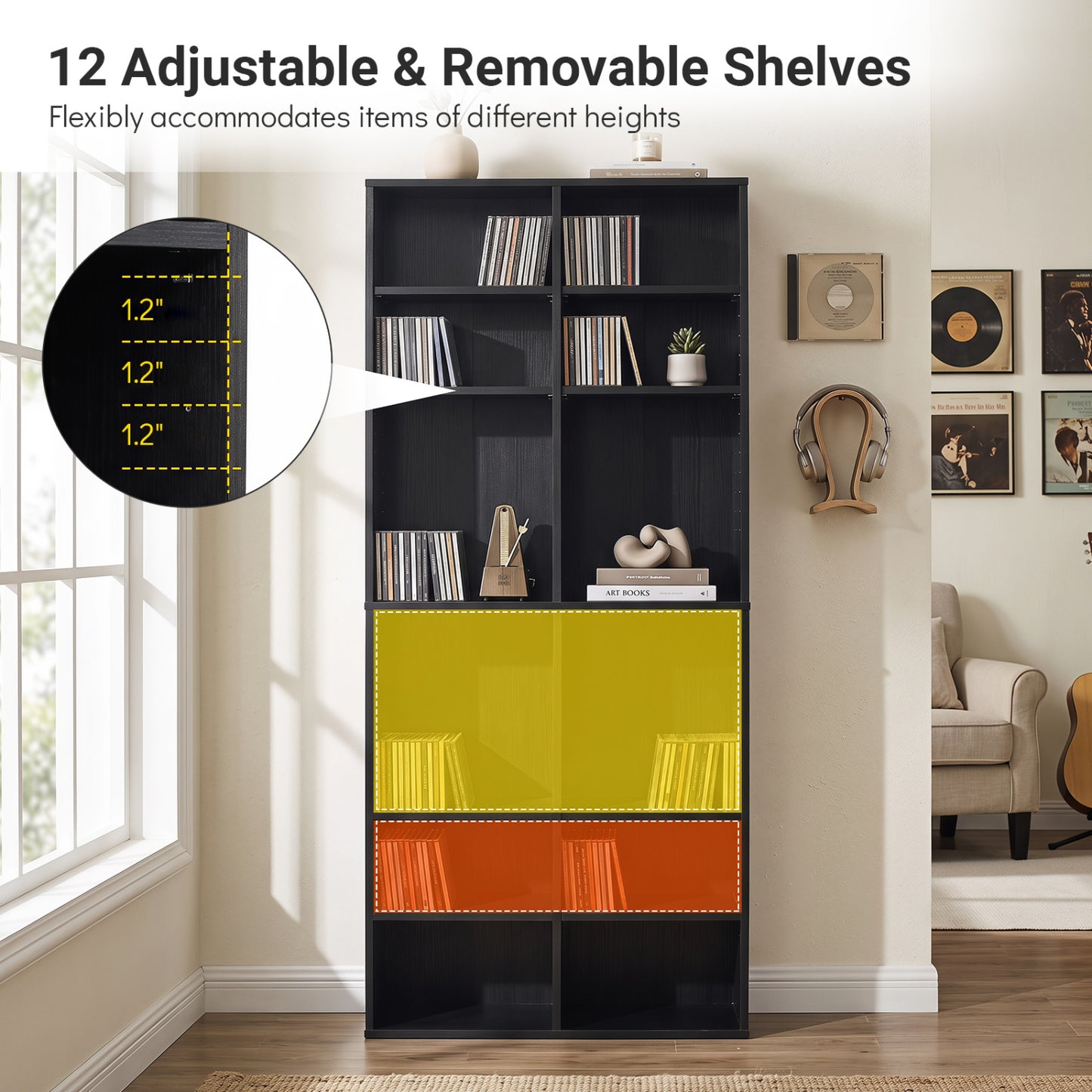 Unité de rangement pour CD à 16 compartiments, 54", noir