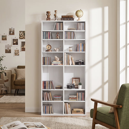 16 Compartment CD Storage Unit, 54 Inch Freestanding, White Bookcases White at Gallery Canada