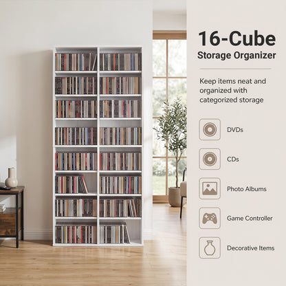 Unité de rangement pour CD à 16 compartiments, sur pied de 54 pouces, blanche