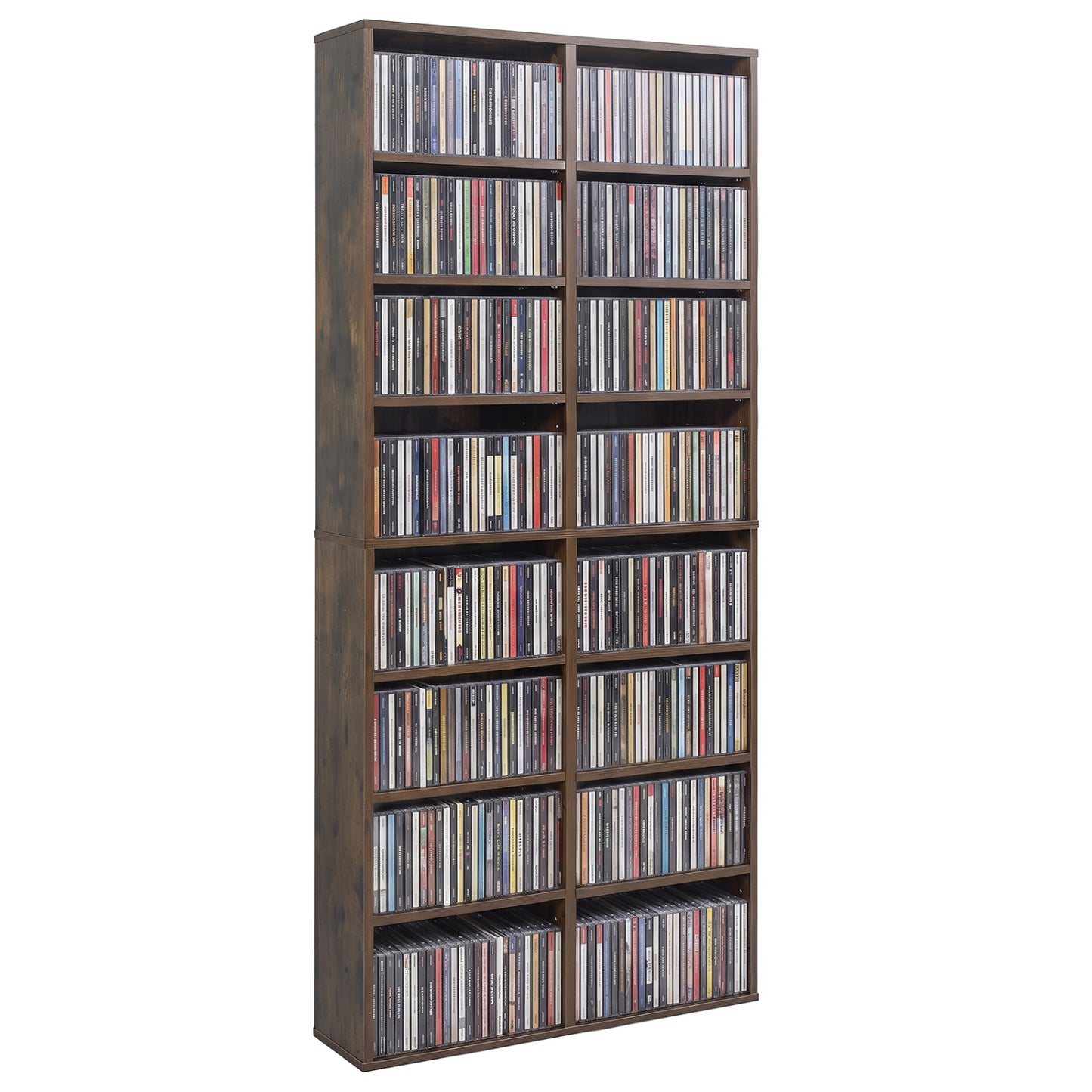 Unité de rangement pour CD à 16 compartiments, étagère de présentation autoportante de 54" , marron