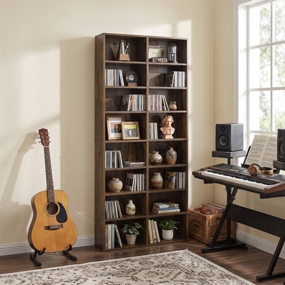 Unité de rangement pour CD à 16 compartiments, étagère de présentation autoportante de 54" , marron
