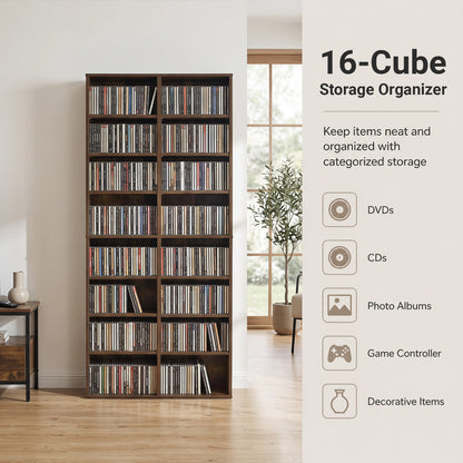 Unité de rangement pour CD à 16 compartiments, étagère de présentation autoportante de 54" , marron