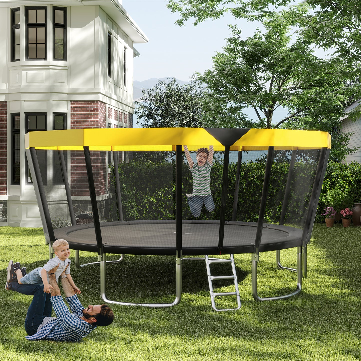 16 FT Outdoor Trampoline ASTM Compliant Recreational Trampoline with Non-Slip Ladder, Yellow Trampolines at Gallery Canada