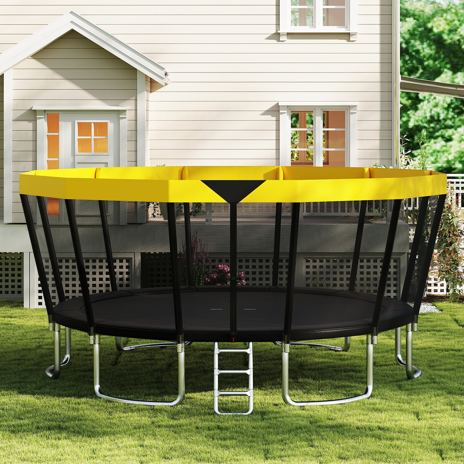 16 FT Outdoor Trampoline ASTM Compliant Recreational Trampoline with Non-Slip Ladder, Yellow Trampolines at Gallery Canada