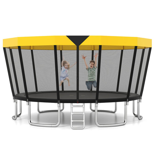 16 FT Outdoor Trampoline ASTM Compliant Recreational Trampoline with Non-Slip Ladder, Yellow