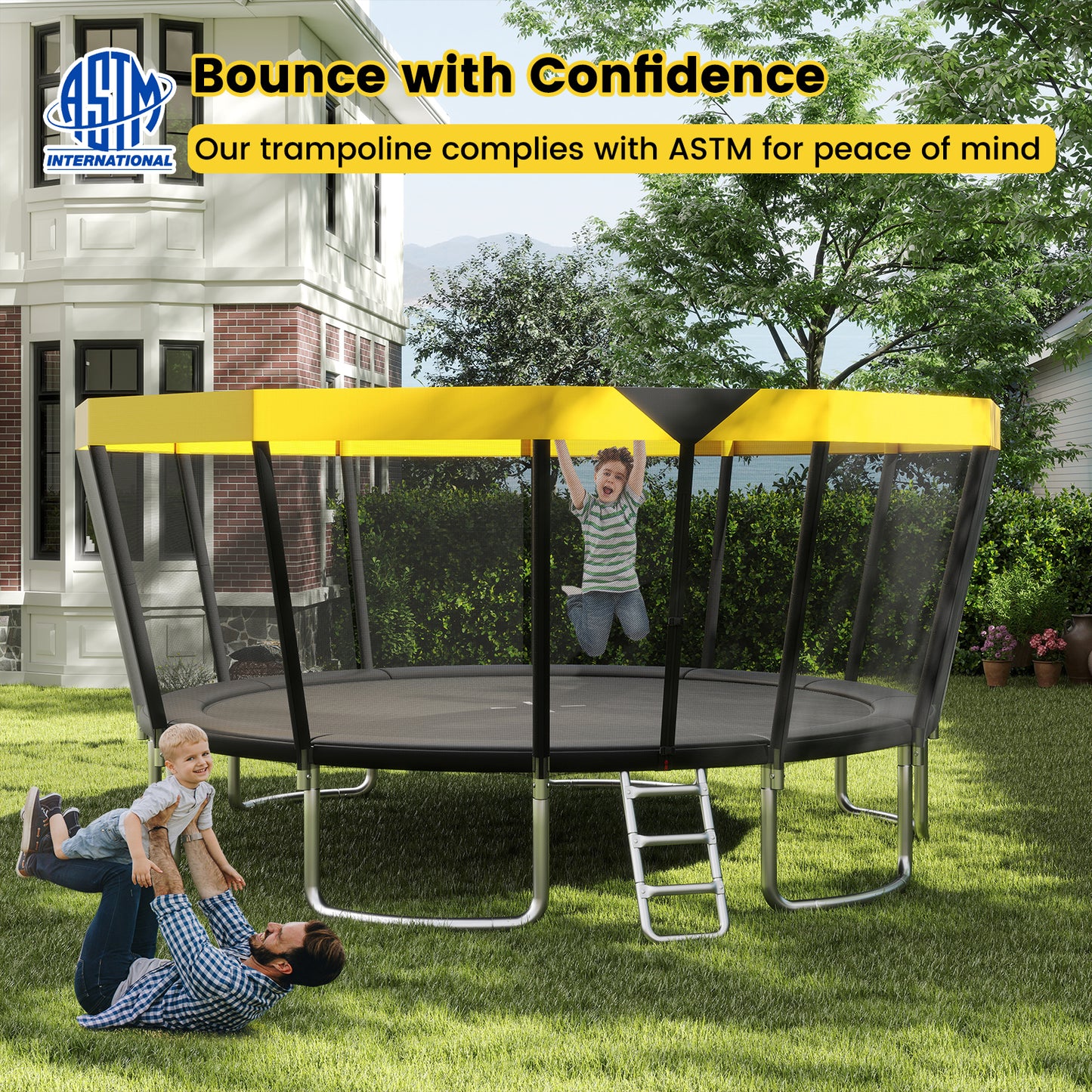 16 FT Outdoor Trampoline ASTM Compliant Recreational Trampoline with Non-Slip Ladder, Yellow Trampolines at Gallery Canada