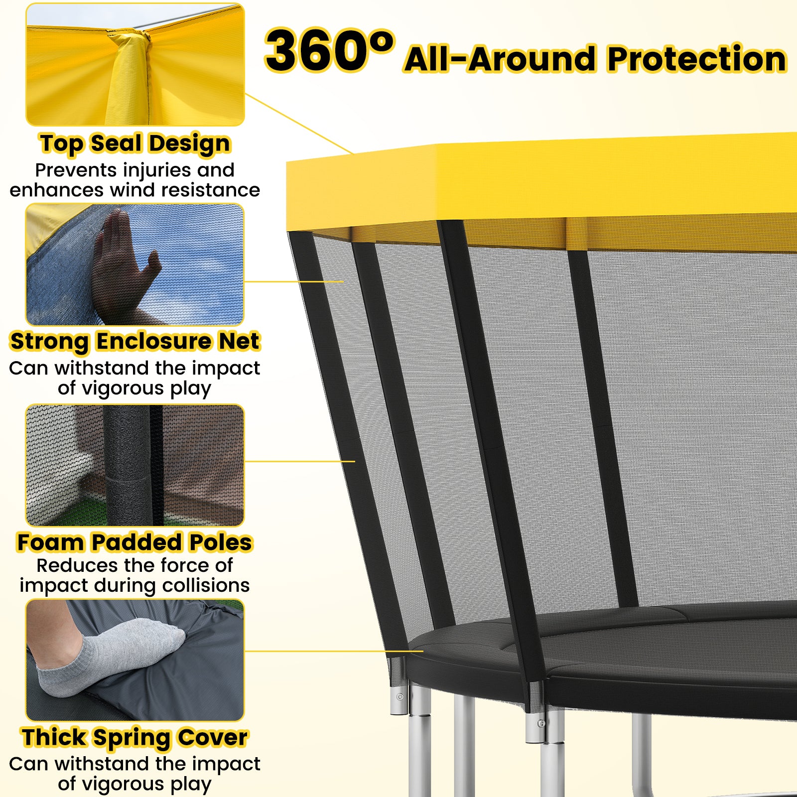 16 FT Outdoor Trampoline ASTM Compliant Recreational Trampoline with Non-Slip Ladder, Yellow Trampolines at Gallery Canada