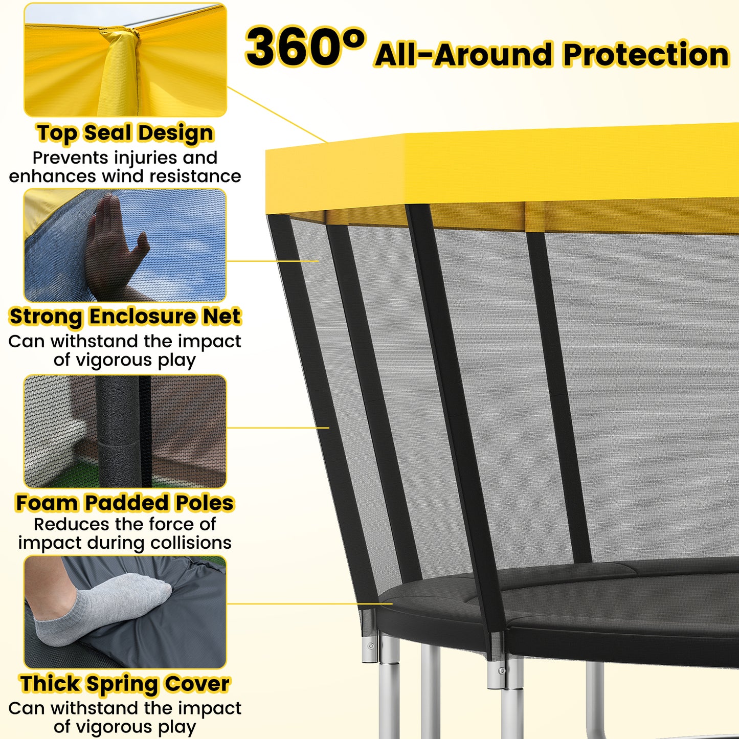 16 FT Outdoor Trampoline ASTM Compliant Recreational Trampoline with Non-Slip Ladder, Yellow Trampolines at Gallery Canada