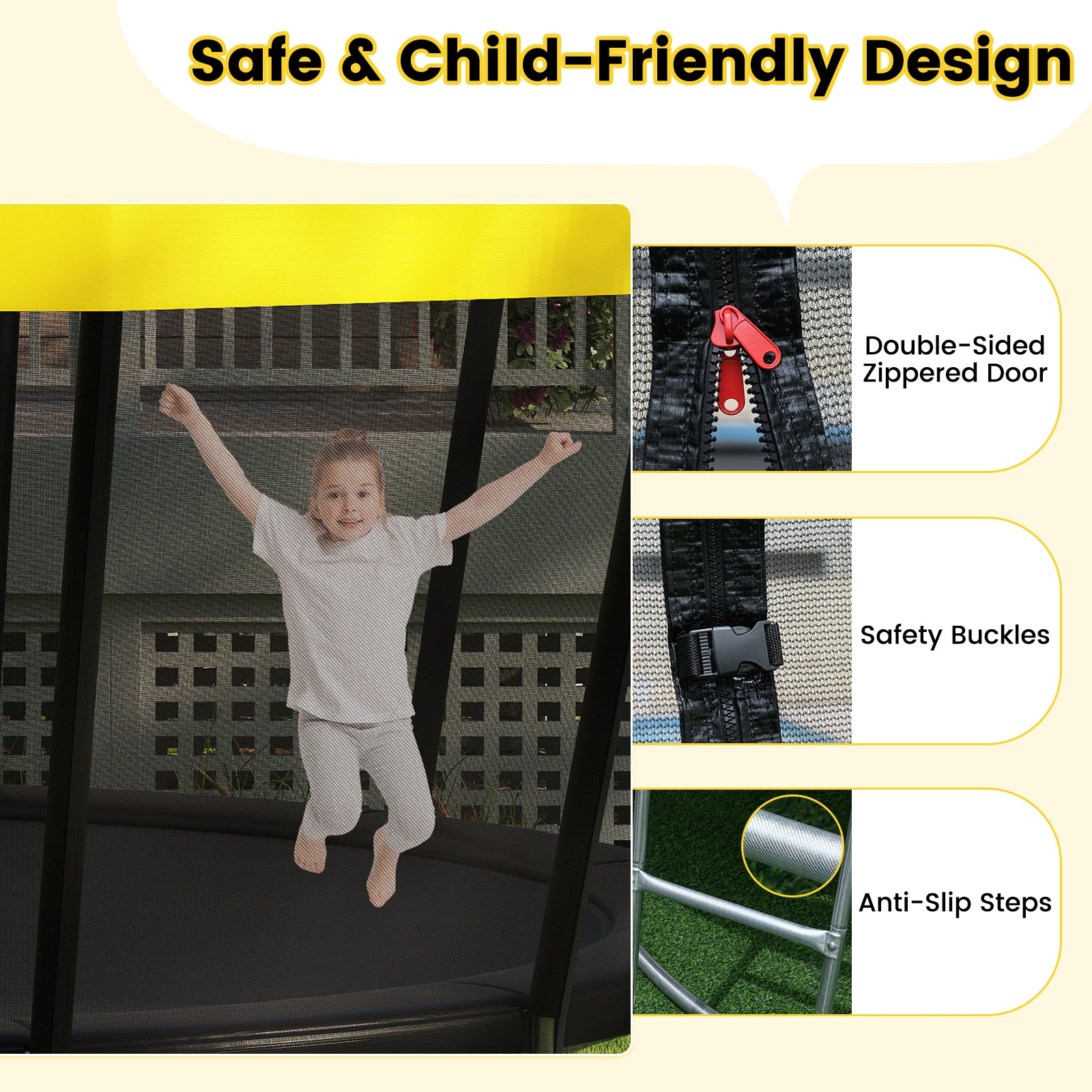 16 FT Outdoor Trampoline ASTM Compliant Recreational Trampoline with Non-Slip Ladder, Yellow Trampolines at Gallery Canada