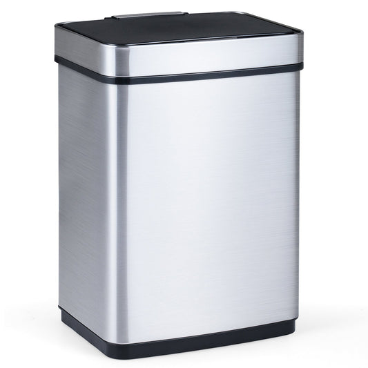 16 Gallon Trash Can Infrared Motion Sensor Garbage Can with Dual Compartments, Silver Kitchen Trash Cans Silver at Gallery Canada