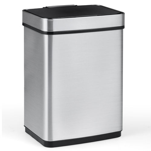 16 Gallon Trash Can Infrared Motion Sensor Garbage Can with Dual Compartments, Silver