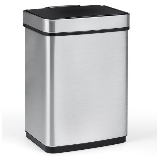 16 Gallon Trash Can Infrared Motion Sensor Garbage Can with Dual Compartments, Silver Kitchen Trash Cans Silver at Gallery Canada