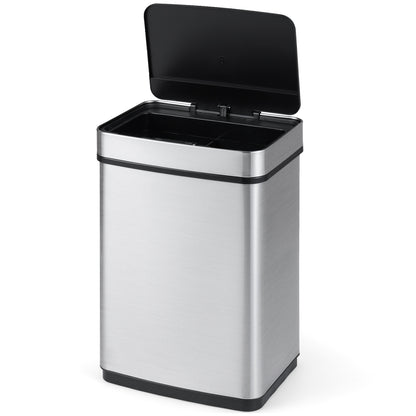 16 Gallon Trash Can Infrared Motion Sensor Garbage Can with Dual Compartments, Silver Kitchen Trash Cans at Gallery Canada