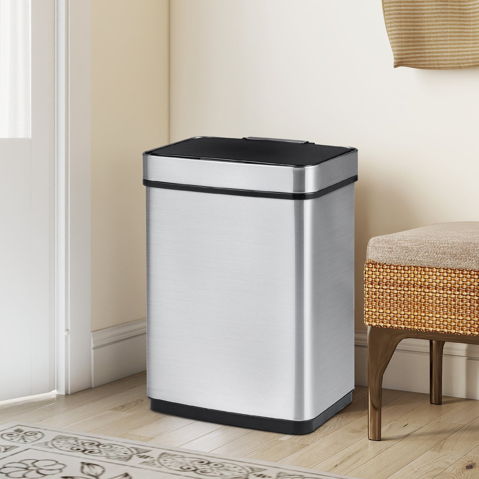 16 Gallon Trash Can Infrared Motion Sensor Garbage Can with Dual Compartments, Silver Kitchen Trash Cans at Gallery Canada