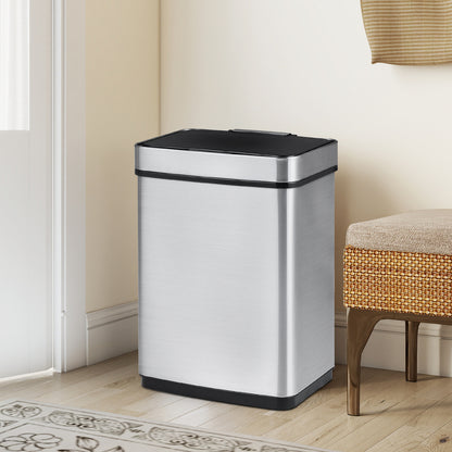 16 Gallon Trash Can Infrared Motion Sensor Garbage Can with Dual Compartments, Silver Kitchen Trash Cans at Gallery Canada