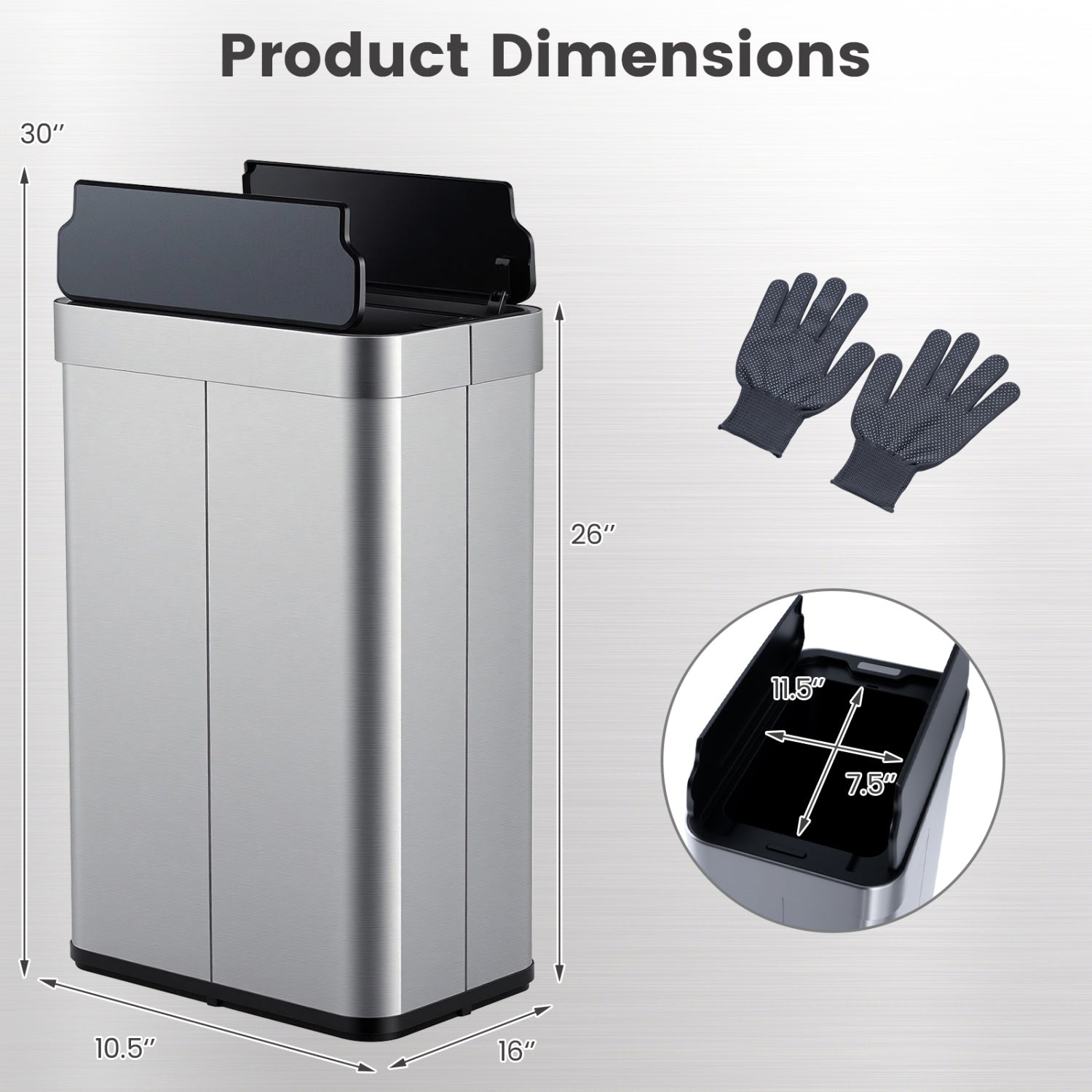 16 Gallon Trash Can with Wing Lids for Bedroom Bathroom Kitchen, Silver Kitchen Trash Cans at Gallery Canada