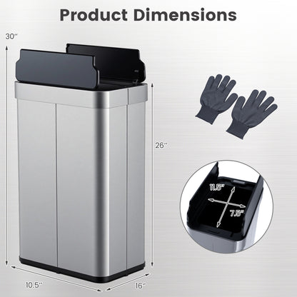 16 Gallon Trash Can with Wing Lids for Bedroom Bathroom Kitchen, Silver Kitchen Trash Cans at Gallery Canada