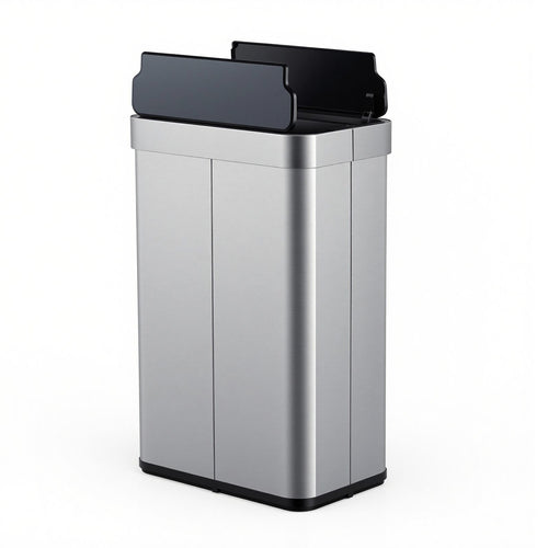 16 Gallon Trash Can with Wing Lids for Bedroom Bathroom Kitchen, Silver
