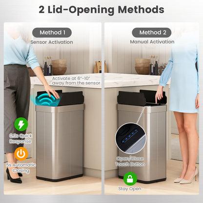 16 Gallon Trash Can with Wing Lids for Bedroom Bathroom Kitchen, Silver Kitchen Trash Cans at Gallery Canada