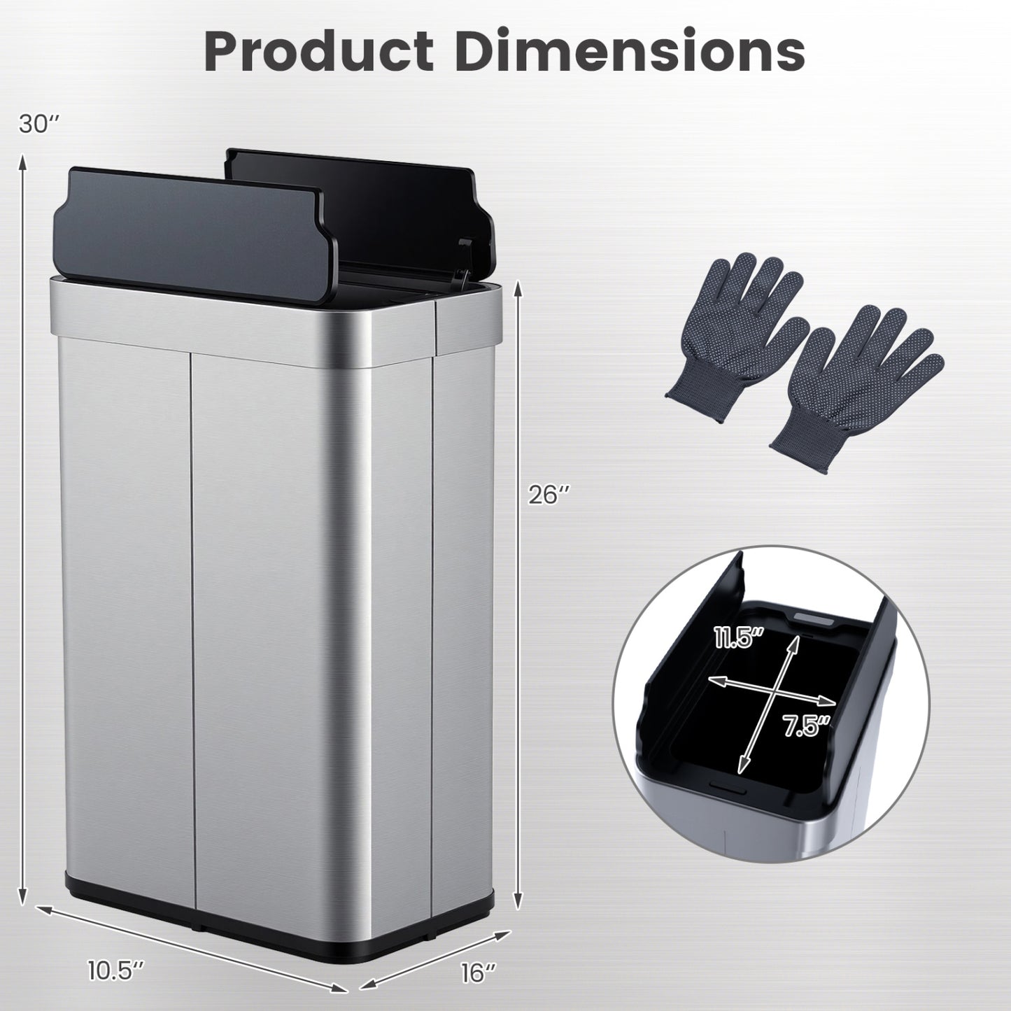 16 Gallon Trash Can with Wing Lids for Bedroom Bathroom Kitchen, Silver Kitchen Trash Cans at Gallery Canada