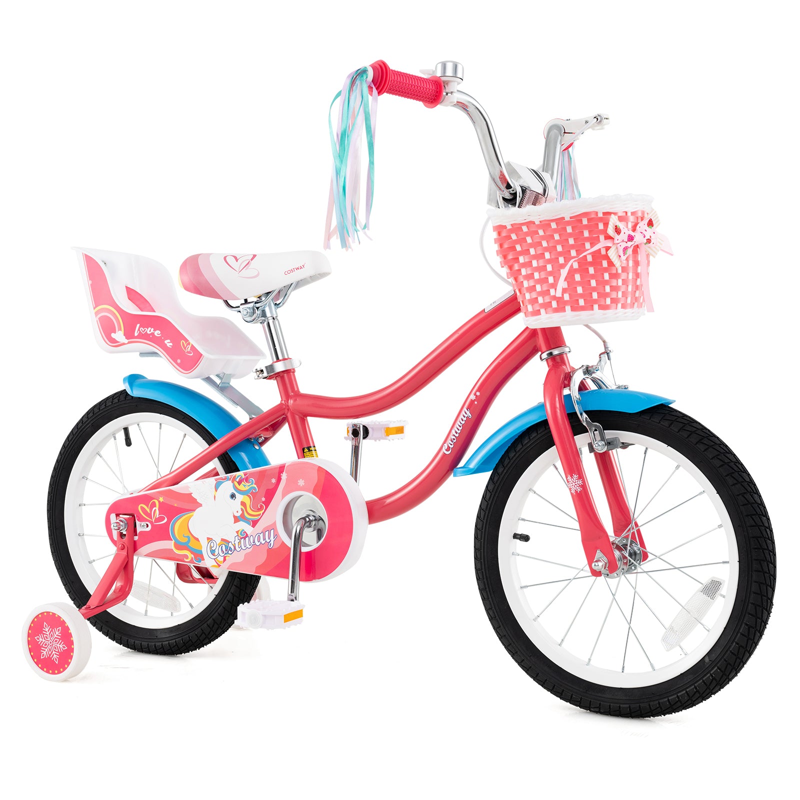 16 Inch Girls Bike for 4-7 Years Old Kids Bike with Doll Seat and Training Wheels, Pink Ride On Toys at Gallery Canada