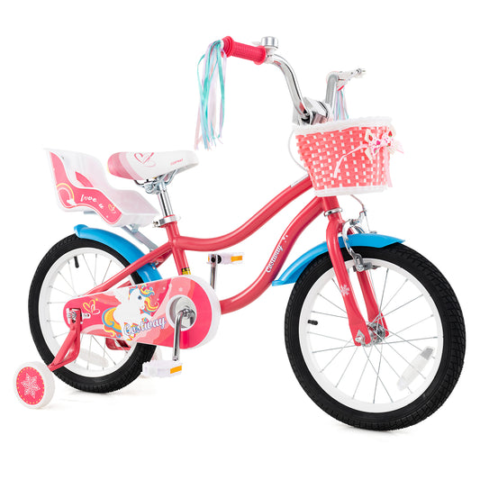 16 Inch Girls Bike, For 4-7 Years Old, With Doll Seat And Training Wheels, Pink Ride On Toys Pink at Gallery Canada