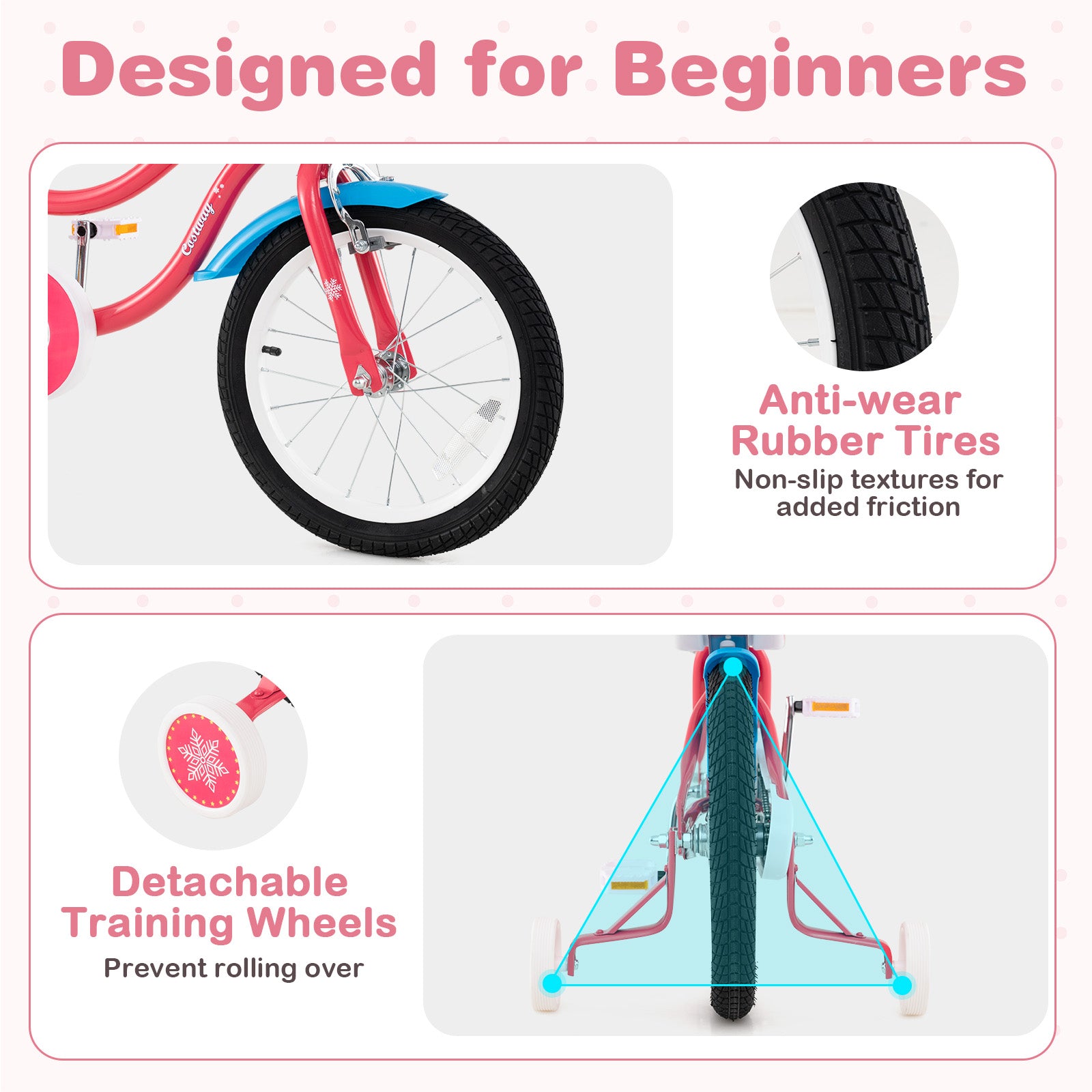 16 Inch Girls Bike for 4-7 Years Old Kids Bike with Doll Seat and Training Wheels, Pink Ride On Toys at Gallery Canada