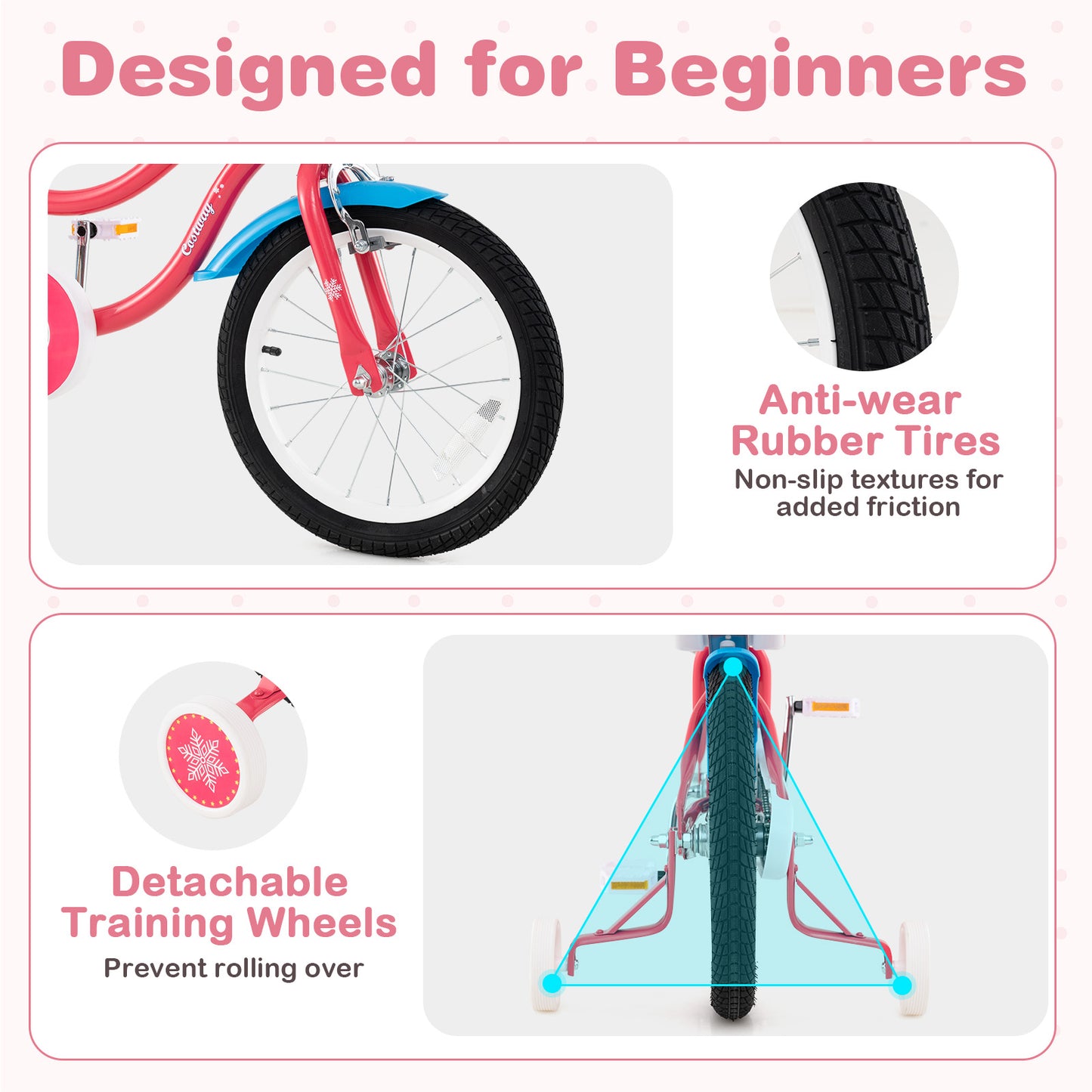 16 Inch Girls Bike for 4-7 Years Old Kids Bike with Doll Seat and Training Wheels, Pink Ride On Toys at Gallery Canada