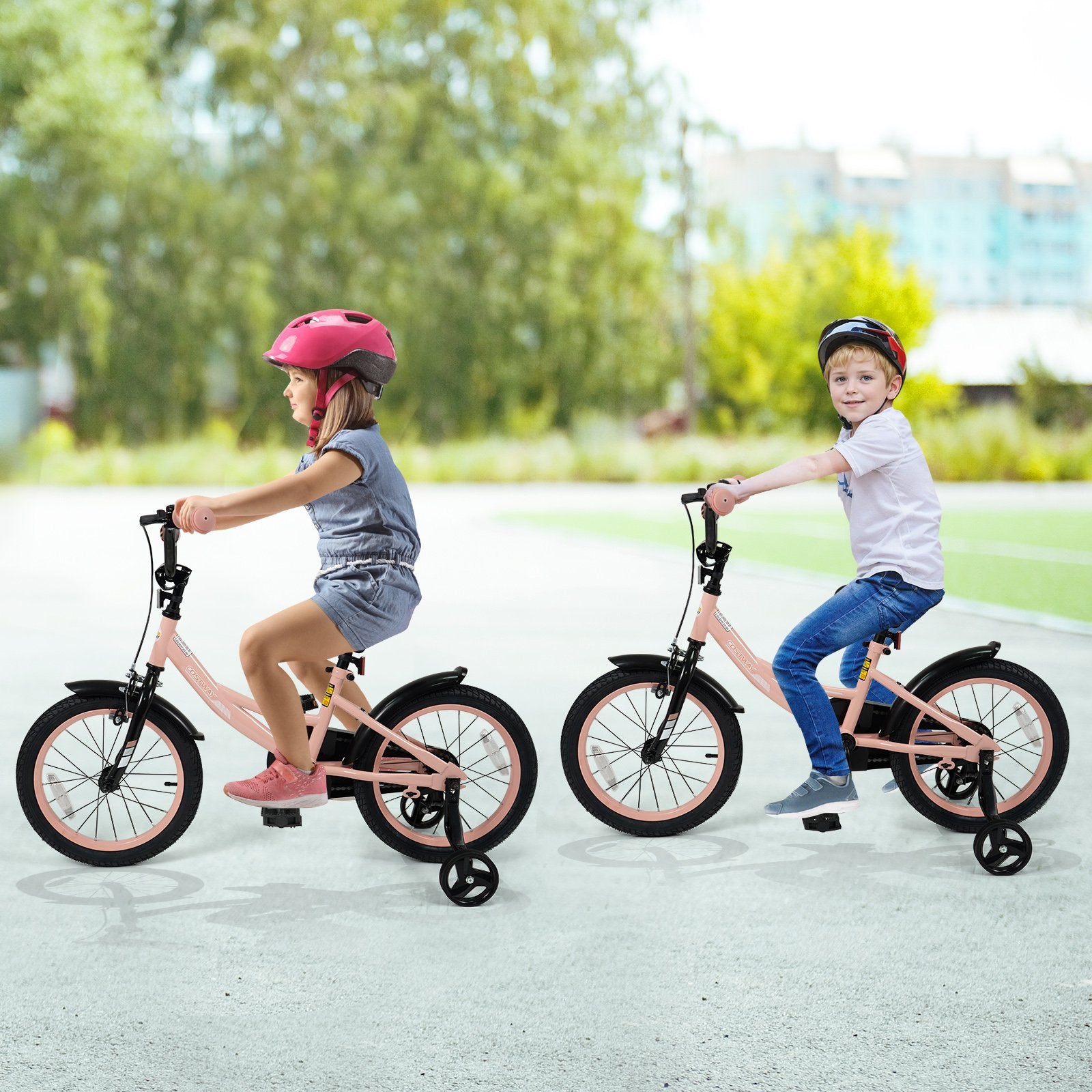 16 Inch Kids Bike Adjustable with Removable Training Wheels Pink for 3-8 Years Old, Pink Kids Bike at Gallery Canada