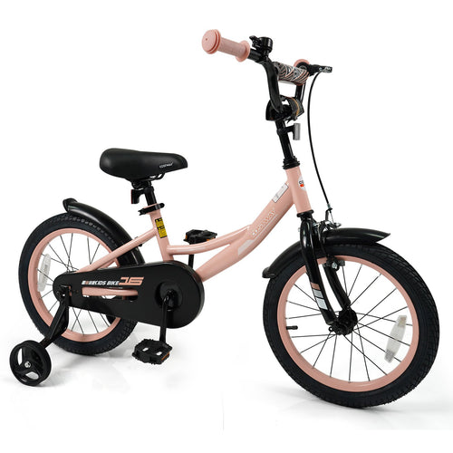 16 Inch Kids Bike Adjustable with Removable Training Wheels Pink for 3-8 Years Old, Pink