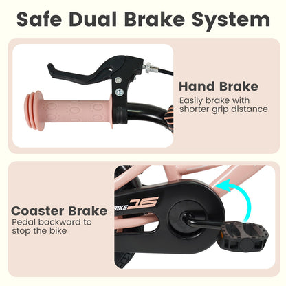 16 Inch Kids Bike Adjustable with Removable Training Wheels Pink for 3-8 Years Old, Pink Kids Bike at Gallery Canada