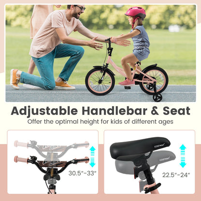 16 Inch Kids Bike Adjustable with Removable Training Wheels Pink for 3-8 Years Old, Pink Kids Bike at Gallery Canada