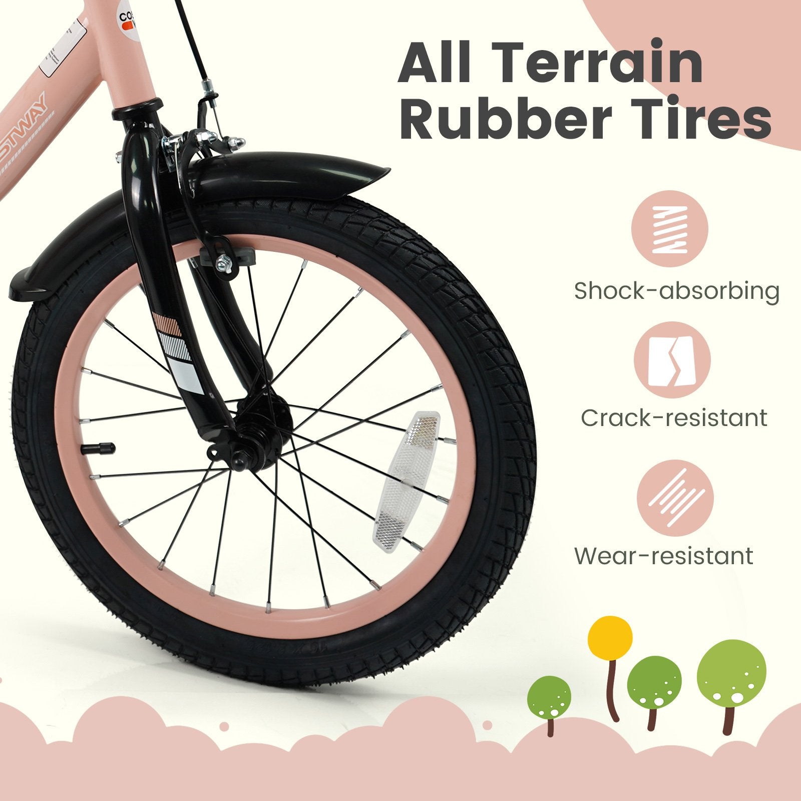 16 Inch Kids Bike Adjustable with Removable Training Wheels Pink for 3-8 Years Old, Pink Kids Bike at Gallery Canada