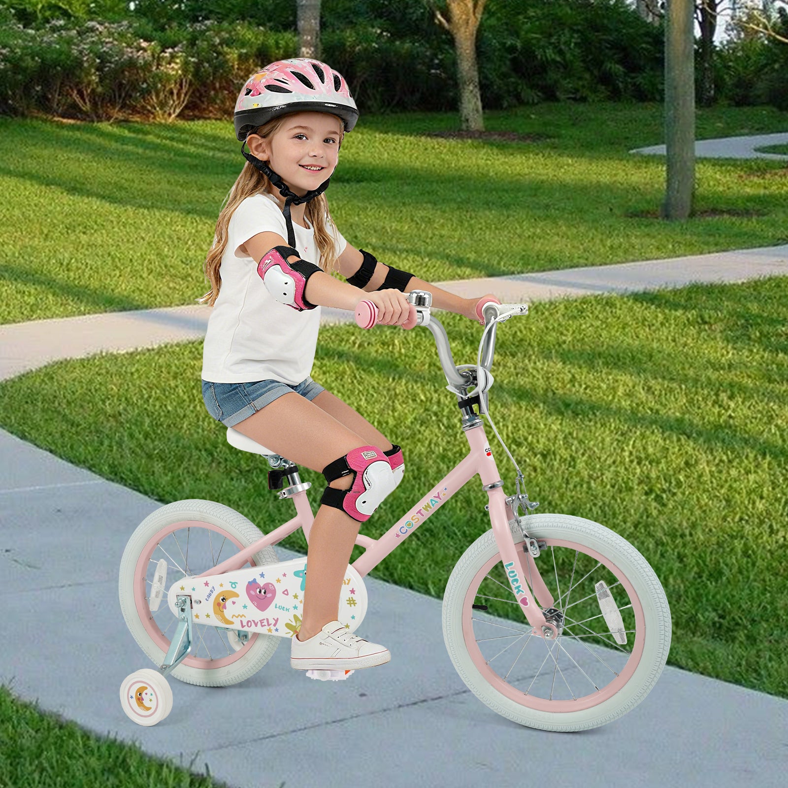 16 Inch Kids Bike Adjustable for 3-8 Years Old Children Pink - Stars & Moon, Pink Kids Bike at Gallery Canada