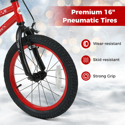 16 Inch Kids Bike Adjustable with Christmas Music & Flag for Aged 4-7 Years Old, Red