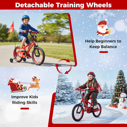 16 Inch Kids Bike Adjustable with Christmas Music & Flag for Aged 4-7 Years Old, Red