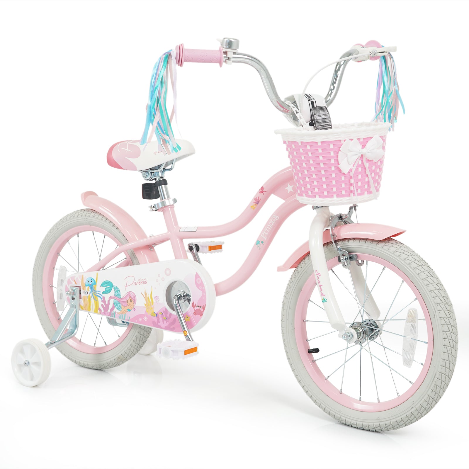 16 Inch Kids Bike Adjustable with Basket and Streamers for Girls Aged 4-7 Years Old Pink, Pink Kids Bike Pink at Gallery Canada