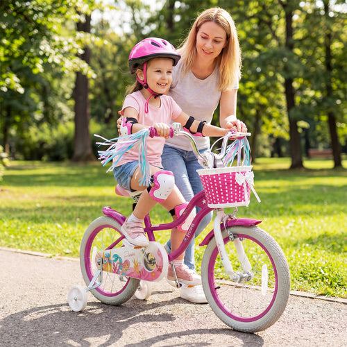 16-Inch Kids Bike Adjustable, Basket, Streamers, Rose Red