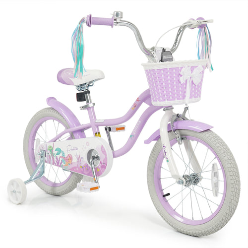16 Inch Kids Bike, Adjustable, Princess of the Sea Theme, Purple