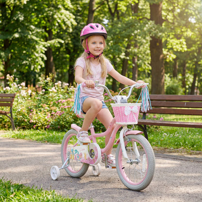 16 Inch Kids Bike Adjustable with Basket and Streamers for Girls Aged 4-7 Years Old Pink, Pink Kids Bike at Gallery Canada