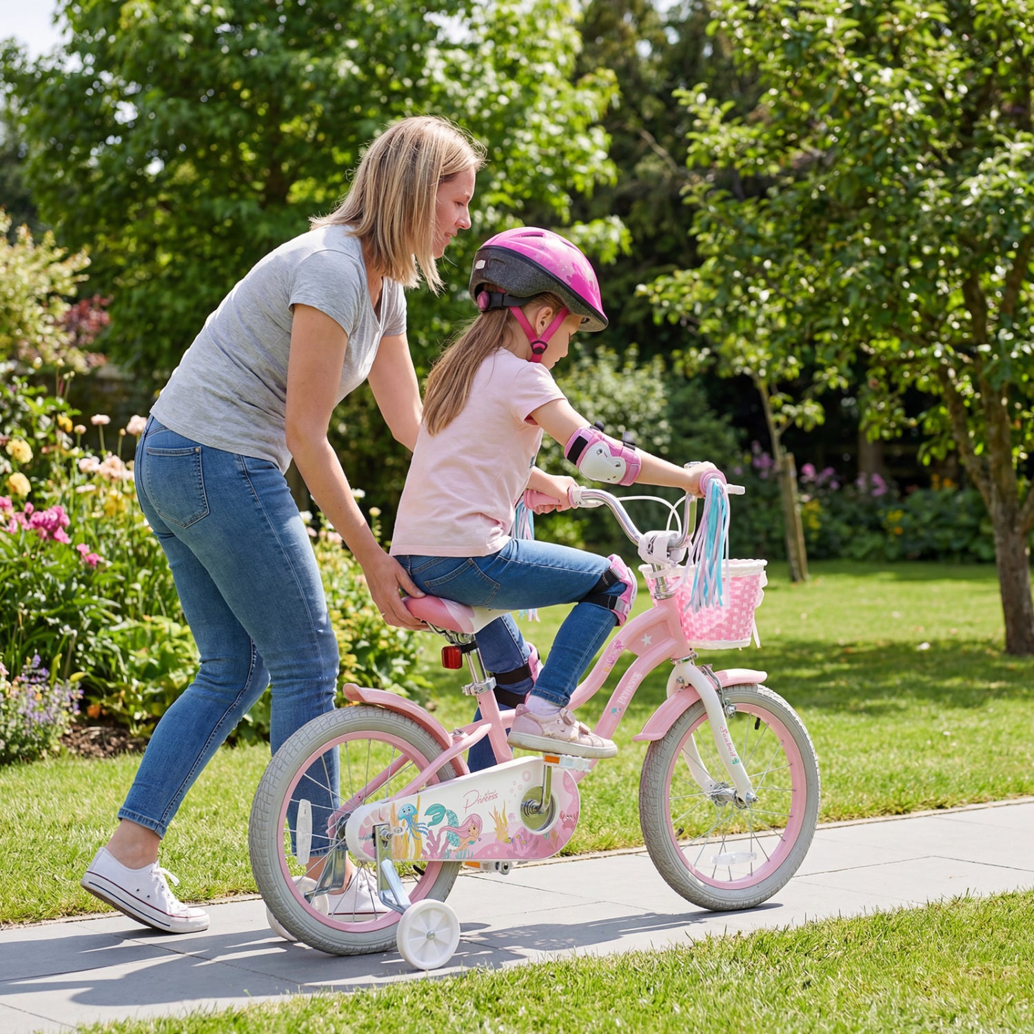 16 Inch Kids Bike Adjustable with Basket and Streamers for Girls Aged 4-7 Years Old Pink, Pink Kids Bike at Gallery Canada