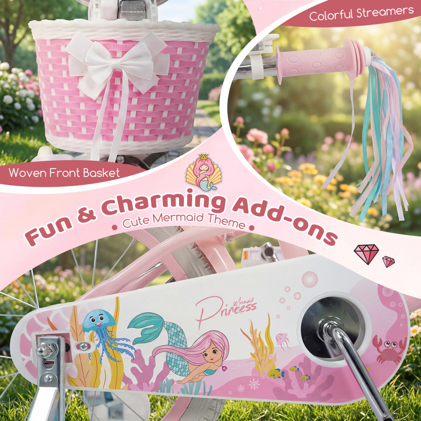 16 Inch Kids Bike Adjustable with Basket and Streamers for Girls Aged 4-7 Years Old Pink, Pink Kids Bike at Gallery Canada