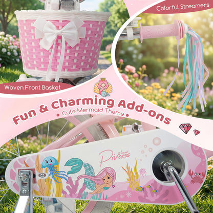16 Inch Kids Bike Adjustable with Basket and Streamers for Girls Aged 4-7 Years Old Pink, Pink Kids Bike at Gallery Canada