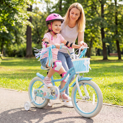 16 Inch Kids Bike, Adjustable With Basket, Princess Of The Sea Theme, Blue