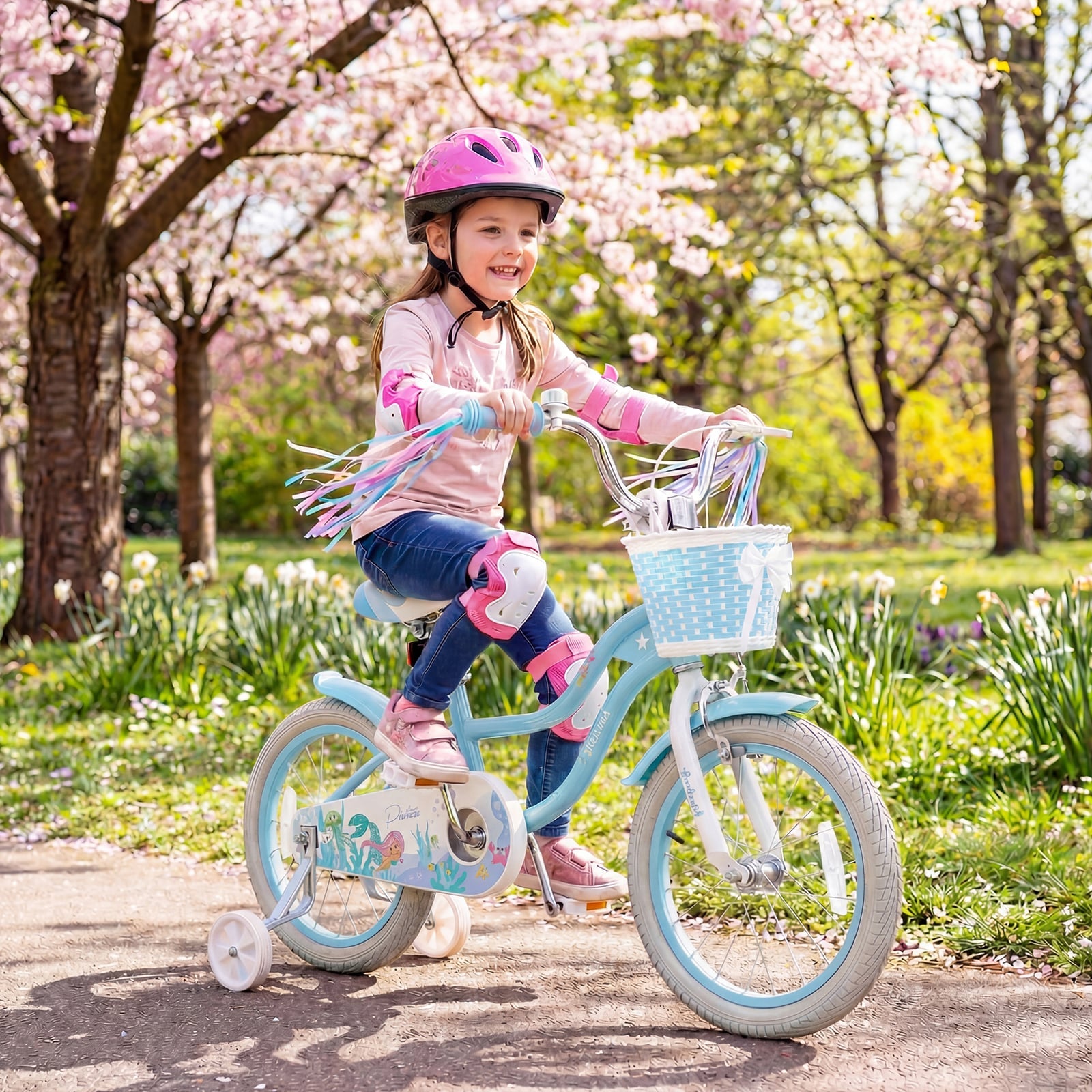 16 Inch Kids Bike, Adjustable With Basket, Princess Of The Sea Theme, Blue Kids Bike at Gallery Canada