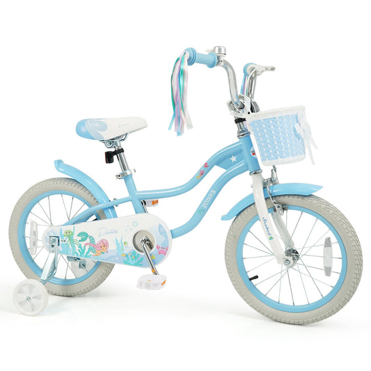 16 Inch Kids Bike, Adjustable With Basket, Princess Of The Sea Theme, Blue Kids Bike Blue at Gallery Canada