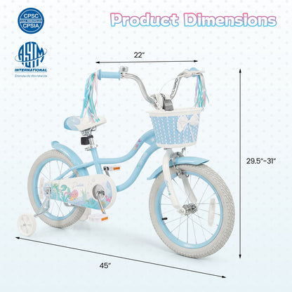 16 Inch Kids Bike, Adjustable With Basket, Princess Of The Sea Theme, Blue Kids Bike at Gallery Canada